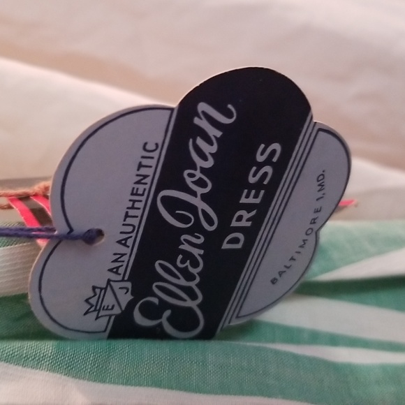 1950-1960 DRESS .  VINTAGE. GREEN AND WHITE,  SIZE 12 ORIGINAL TAGS- ELLEN JOAN - Picture 3 of 8